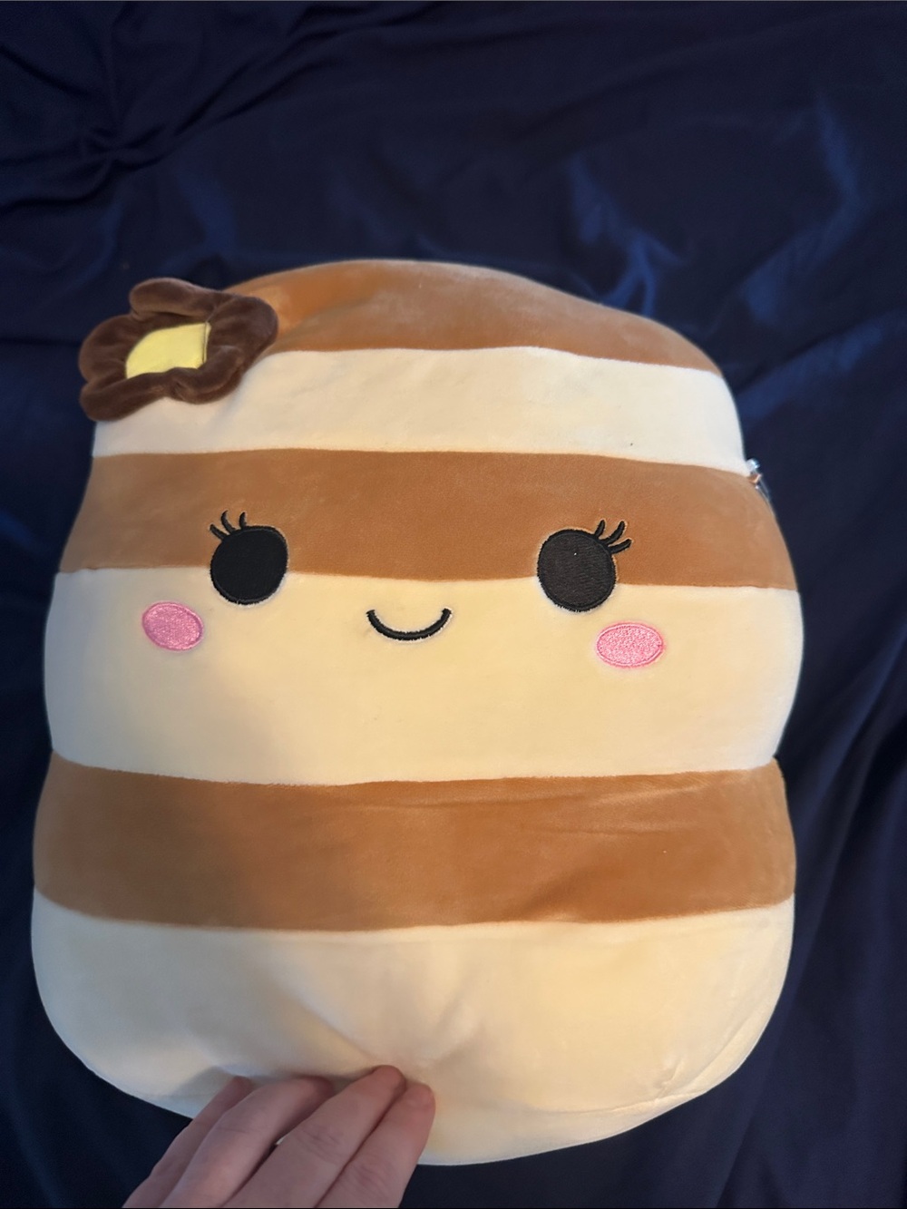 Squishmallows Brown and Cream Striped Pancake Plush with Pink Cheeks